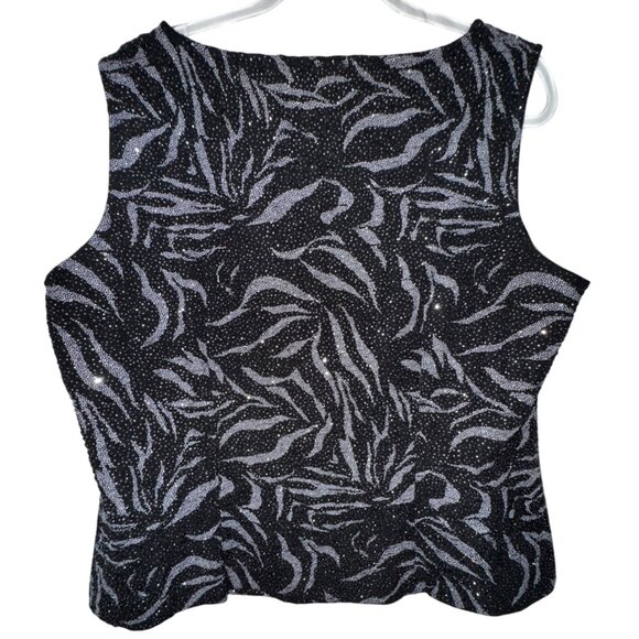 Alex Evenings Plus Size 2X Sleeveless Top Black & Silver Zebra Print Formal Glam - Picture 3 of 7